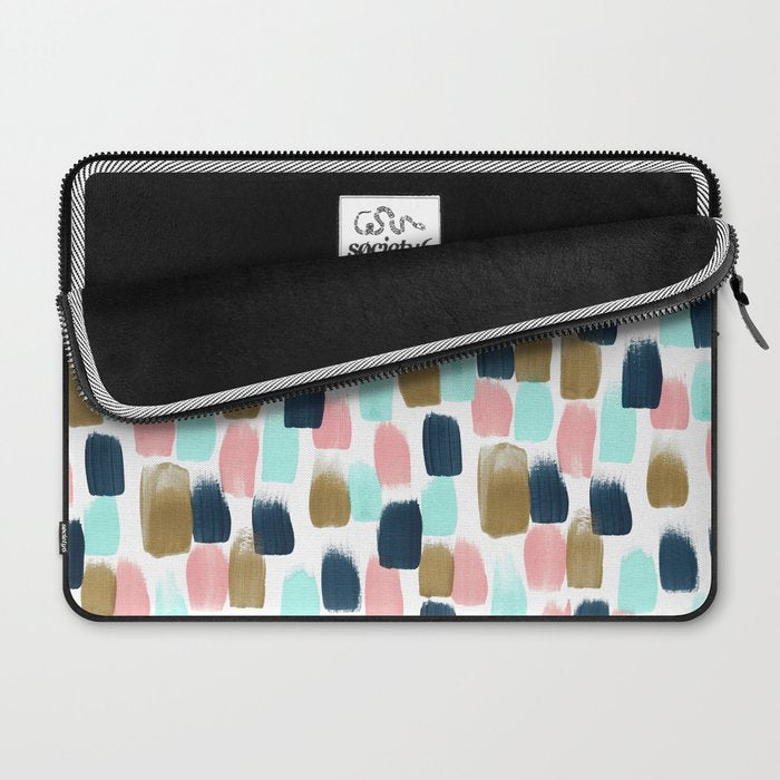Pink, Mint, Navy & Gold Abstract Print, Nursery Art, Little Girls Room Laptop Sleeve Gallery Image 2