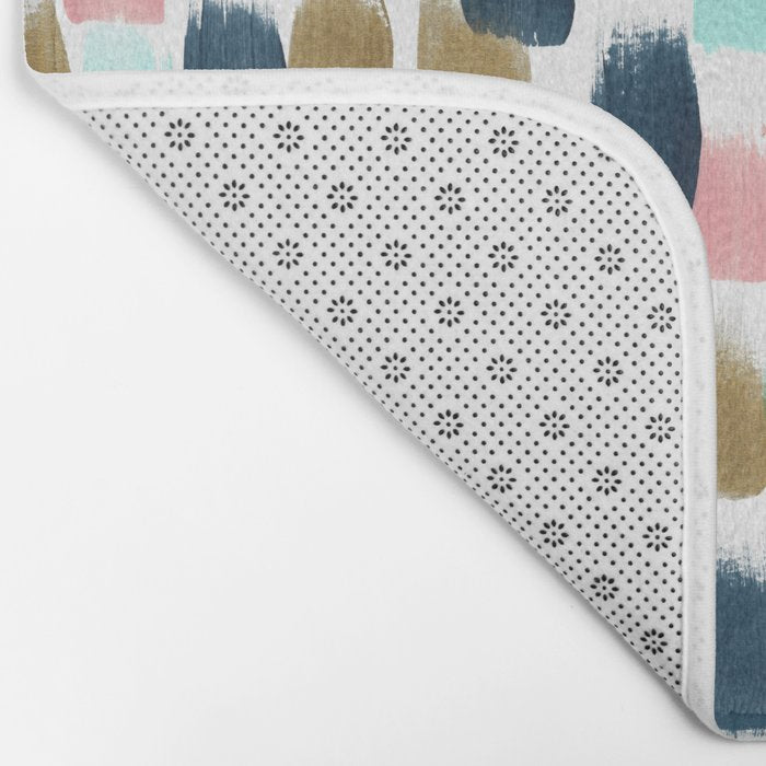 Pink, Mint, Navy & Gold Abstract Print, Nursery Art, Little Girls Room Bath Mat Gallery Image 2