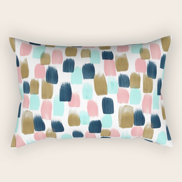 Pink, Mint, Navy & Gold Abstract Print, Nursery Art, Little Girls Room Rectangular Pillow Gallery Image 1