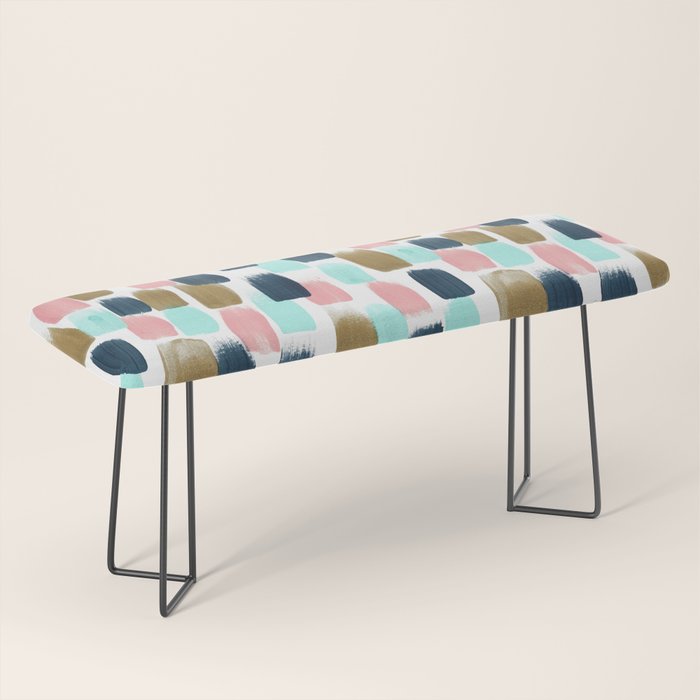 Pink, Mint, Navy & Gold Abstract Print, Nursery Art, Little Girls Room Bench Gallery Image 1