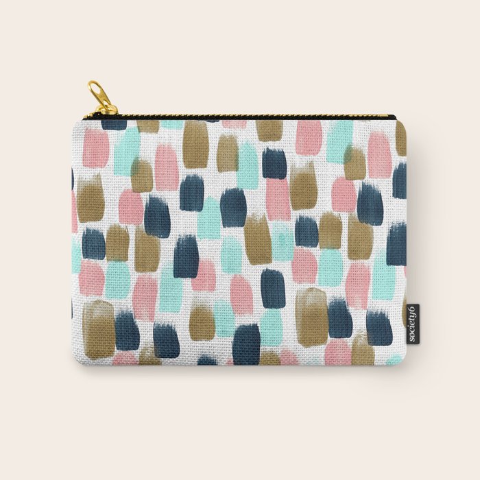 Pink, Mint, Navy & Gold Abstract Print, Nursery Art, Little Girls Room Carry All Pouch Gallery Image 1