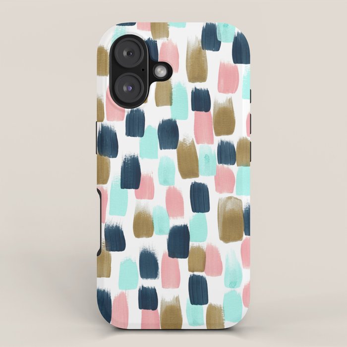 Pink, Mint, Navy & Gold Abstract Print, Nursery Art, Little Girls Room iPhone Case Gallery Image 1