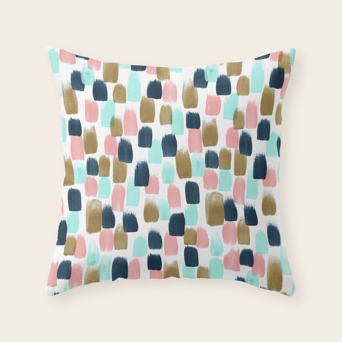 Pink, Mint, Navy & Gold Abstract Print, Nursery Art, Little Girls Room Throw Pillow Gallery Image 6