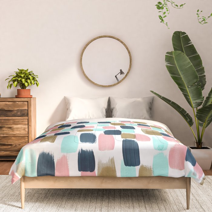 Pink, Mint, Navy & Gold Abstract Print, Nursery Art, Little Girls Room Comforter Gallery Image 3
