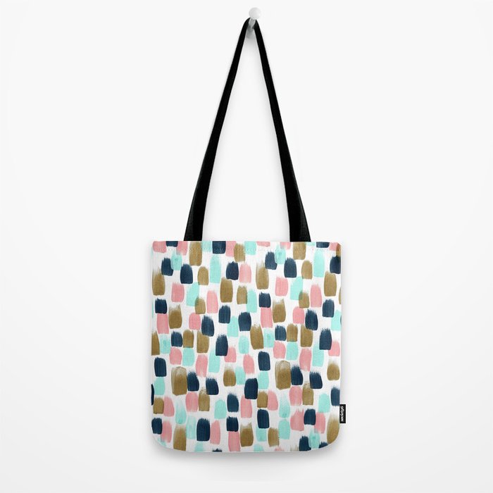 Pink, Mint, Navy & Gold Abstract Print, Nursery Art, Little Girls Room Tote Bag Gallery Image 2