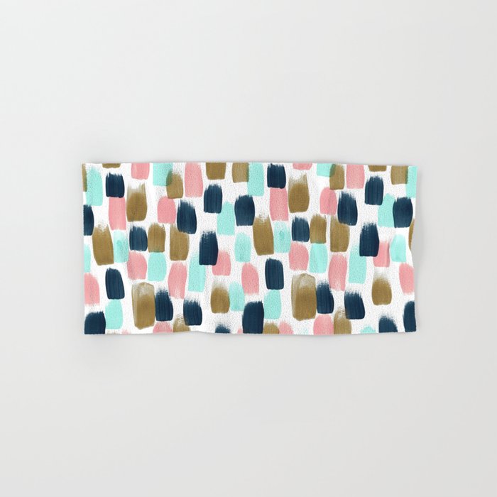 Pink, Mint, Navy & Gold Abstract Print, Nursery Art, Little Girls Room Bath Towel Gallery Image 1