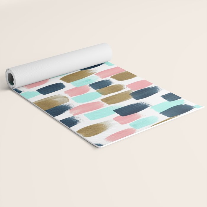 Pink, Mint, Navy & Gold Abstract Print, Nursery Art, Little Girls Room Yoga Mat Gallery Image 2