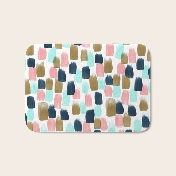 Pink, Mint, Navy & Gold Abstract Print, Nursery Art, Little Girls Room Bath Mat
