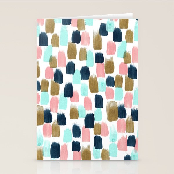 Pink, Mint, Navy & Gold Abstract Print, Nursery Art, Little Girls Room Stationery Card Gallery Image 1