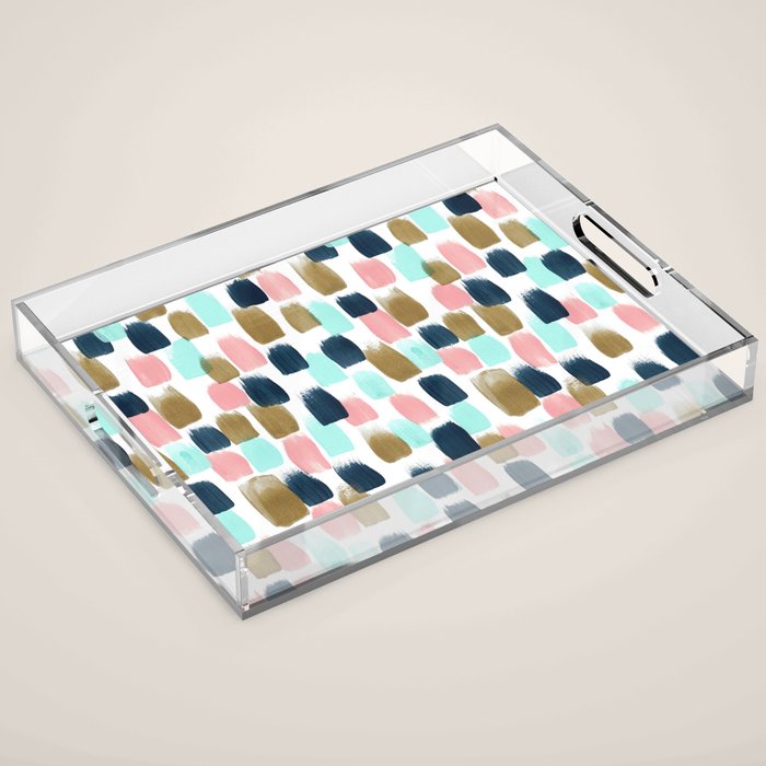 Pink, Mint, Navy & Gold Abstract Print, Nursery Art, Little Girls Room Acrylic Tray Gallery Image 1