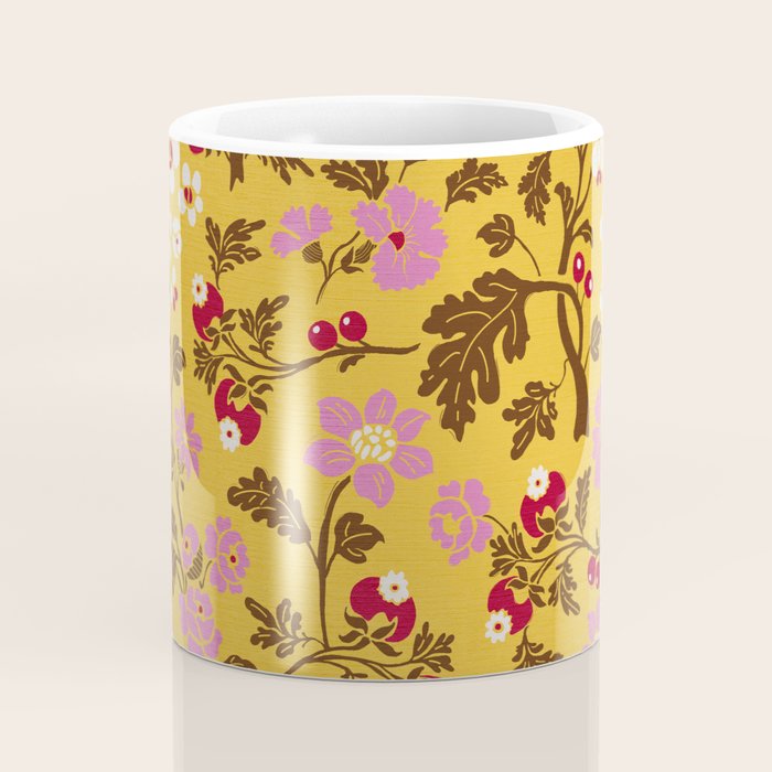 Chinoiserie Hand Drawn Florals On Yellow Coffee Mug Gallery Image 4