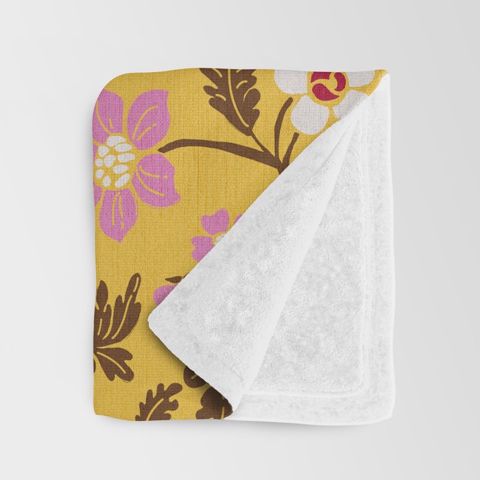 Chinoiserie Hand Drawn Florals On Yellow Throw Blanket Gallery Image 3