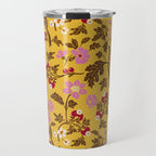 Chinoiserie Hand Drawn Florals On Yellow Travel Mug Gallery Image 1