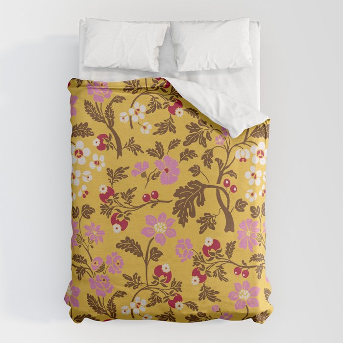 Chinoiserie Hand Drawn Florals On Yellow Duvet Cover Gallery Image 6