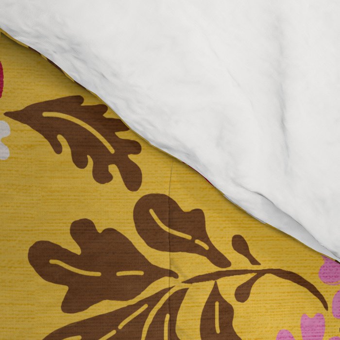 Chinoiserie Hand Drawn Florals On Yellow Comforter Gallery Image 4