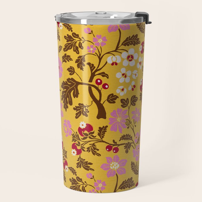 Chinoiserie Hand Drawn Florals On Yellow Travel Mug Gallery Image 2