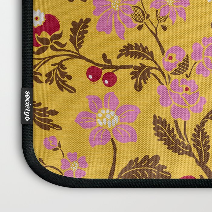 Chinoiserie Hand Drawn Florals On Yellow Laptop Sleeve Gallery Image 3