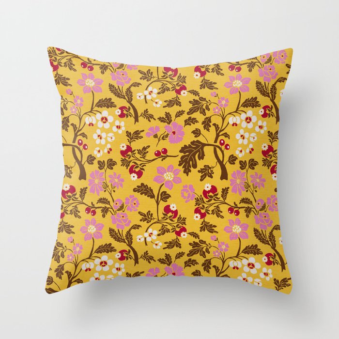 Chinoiserie Hand Drawn Florals On Yellow Throw Pillow Gallery Image 6
