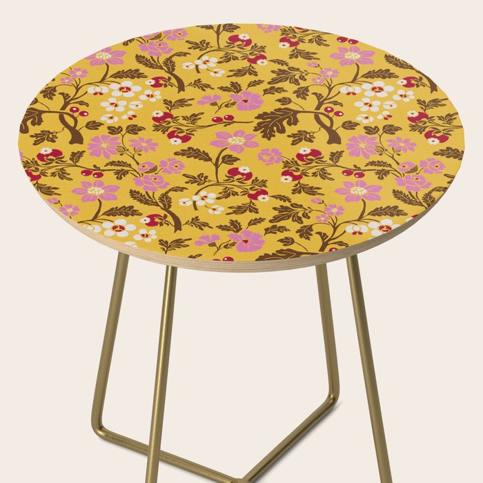Chinoiserie Hand Drawn Florals On Yellow Side Table Gallery Image 2