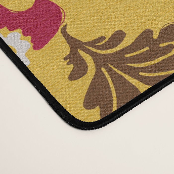 Chinoiserie Hand Drawn Florals On Yellow Desk Mat Gallery Image 4