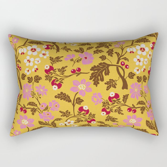 Chinoiserie Hand Drawn Florals On Yellow Rectangular Pillow Gallery Image 2