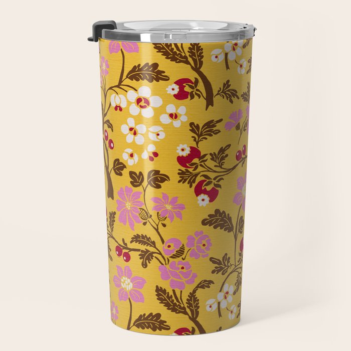 Chinoiserie Hand Drawn Florals On Yellow Travel Mug Gallery Image 3