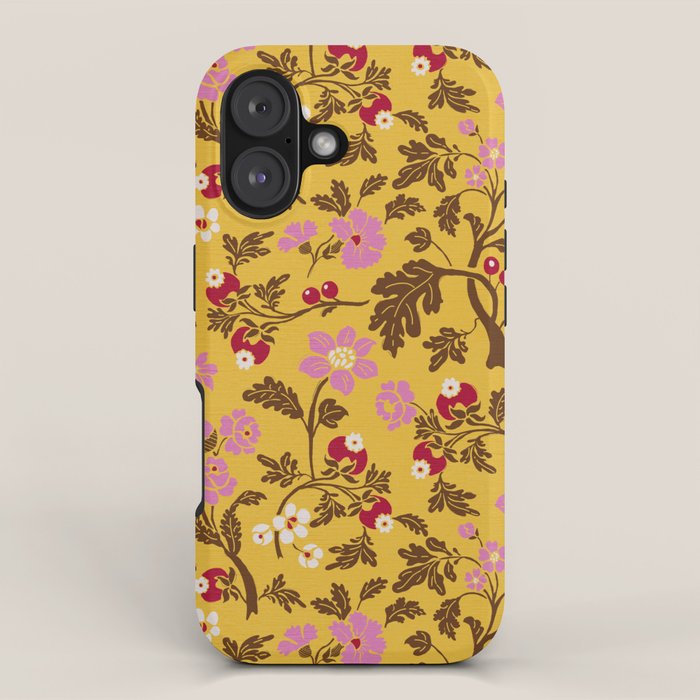 Chinoiserie Hand Drawn Florals On Yellow iPhone Case Gallery Image 1