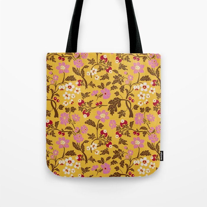 Chinoiserie Hand Drawn Florals On Yellow Tote Bag Gallery Image 1
