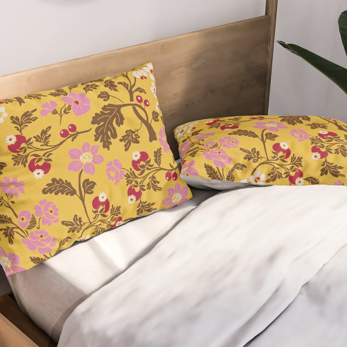Chinoiserie Hand Drawn Florals On Yellow Pillow Sham Gallery Image 2