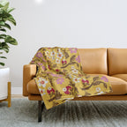 Chinoiserie Hand Drawn Florals On Yellow Throw Blanket Gallery Image 1