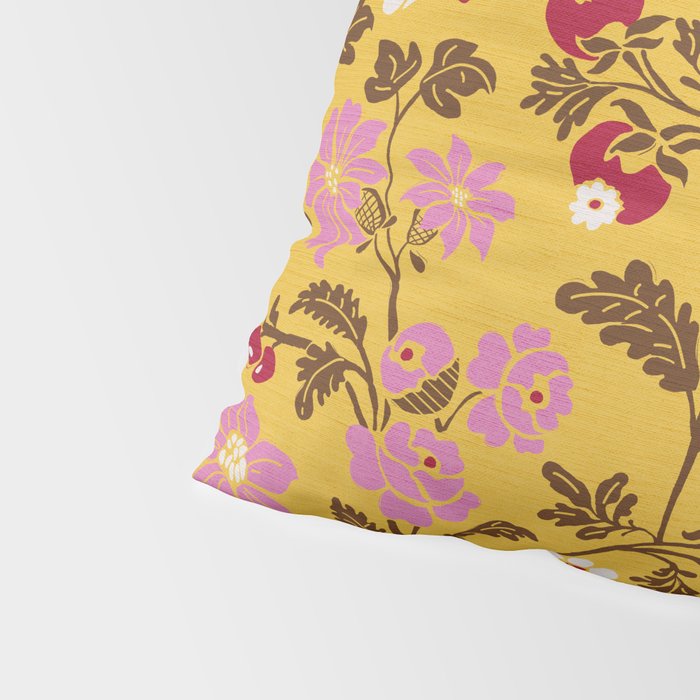 Chinoiserie Hand Drawn Florals On Yellow Pillow Sham Gallery Image 4