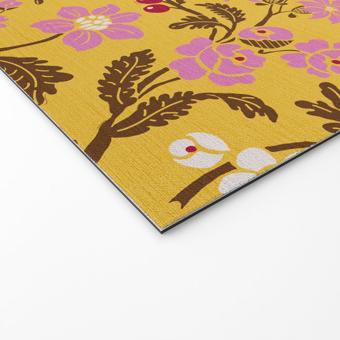 Chinoiserie Hand Drawn Florals On Yellow Welcome Mat Gallery Image 2