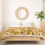 Chinoiserie Hand Drawn Florals On Yellow Duvet Cover Gallery Image 3