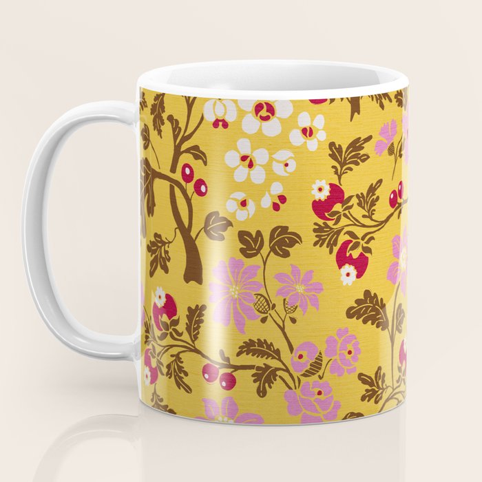 Chinoiserie Hand Drawn Florals On Yellow Coffee Mug Gallery Image 3