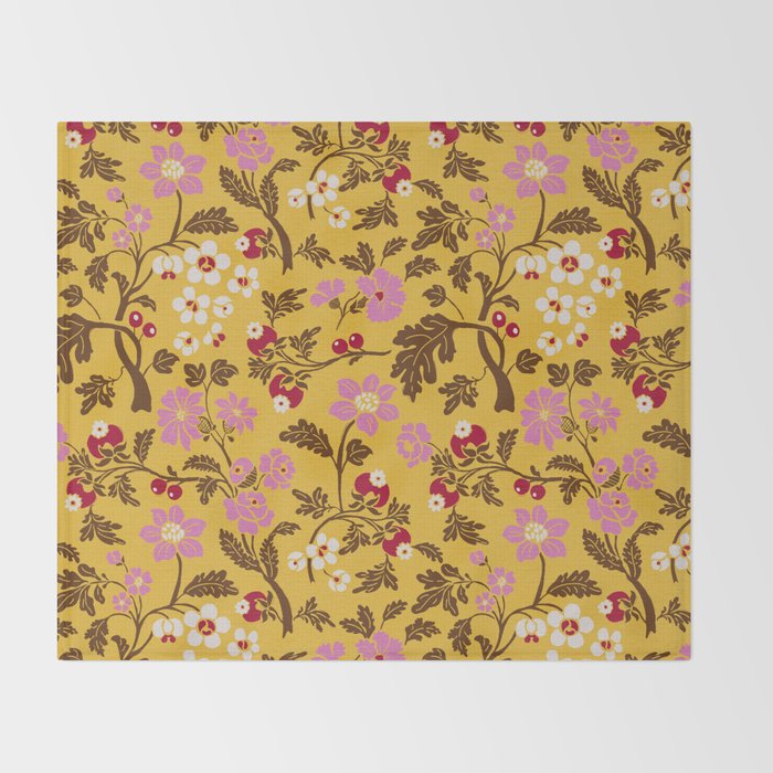 Chinoiserie Hand Drawn Florals On Yellow Throw Blanket Gallery Image 2