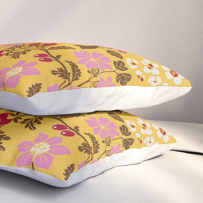 Chinoiserie Hand Drawn Florals On Yellow Pillow Sham Gallery Image 3