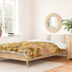 Chinoiserie Hand Drawn Florals On Yellow Duvet Cover Gallery Image 2