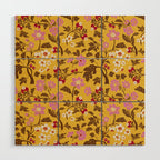 Chinoiserie Hand Drawn Florals On Yellow Wood Wall Art Gallery Image 1