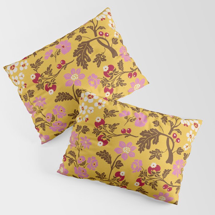 Chinoiserie Hand Drawn Florals On Yellow Pillow Sham Gallery Image 3