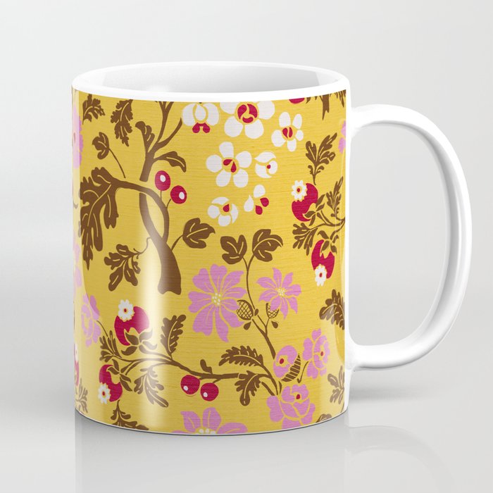 Chinoiserie Hand Drawn Florals On Yellow Coffee Mug Gallery Image 1