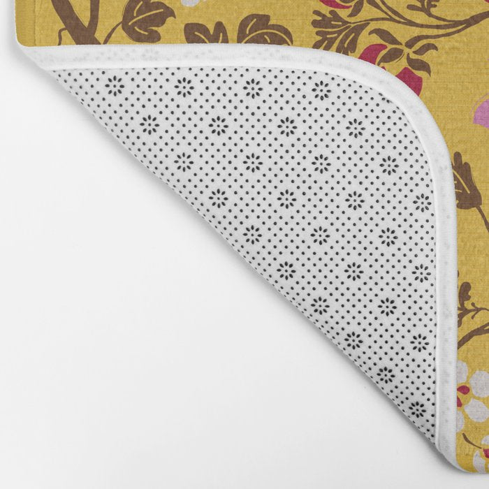 Chinoiserie Hand Drawn Florals On Yellow Bath Mat Gallery Image 2