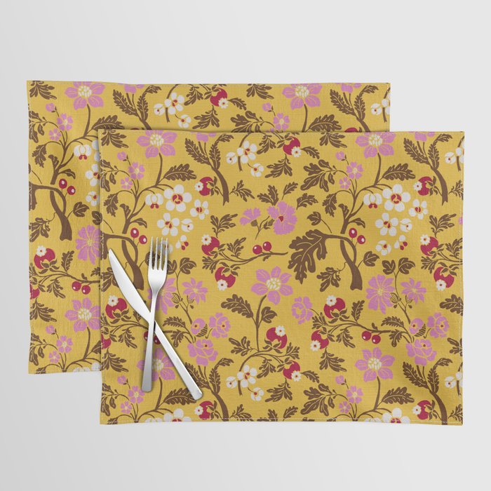 Chinoiserie Hand Drawn Florals On Yellow Placemat Gallery Image 1