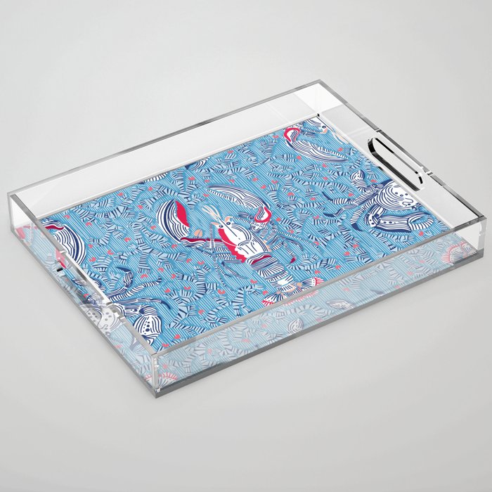 Lobster and crab coastal nostalgia summer blue Acrylic Tray Gallery Image 1