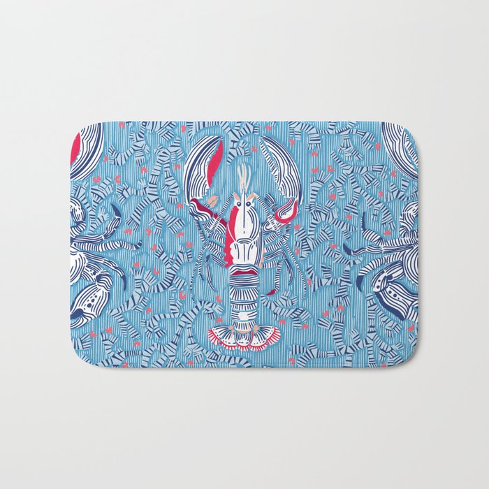 Lobster and crab coastal nostalgia summer blue Bath Mat Gallery Image 1