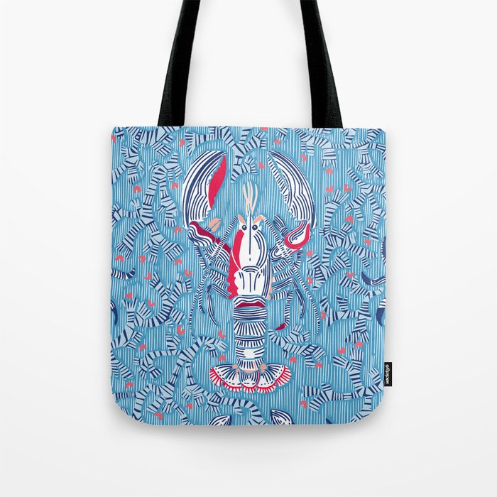 Lobster and crab coastal nostalgia summer blue Tote Bag Gallery Image 1