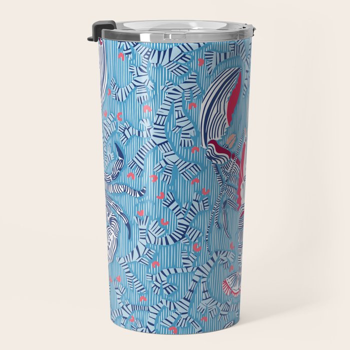 Lobster and crab coastal nostalgia summer blue Travel Mug Gallery Image 3