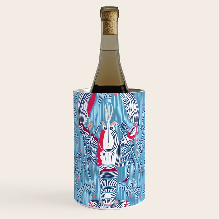 Lobster and crab coastal nostalgia summer blue Wine Chiller Gallery Image 1