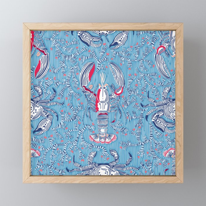 Lobster and crab coastal nostalgia summer blue Mini Art Print Gallery Image 1