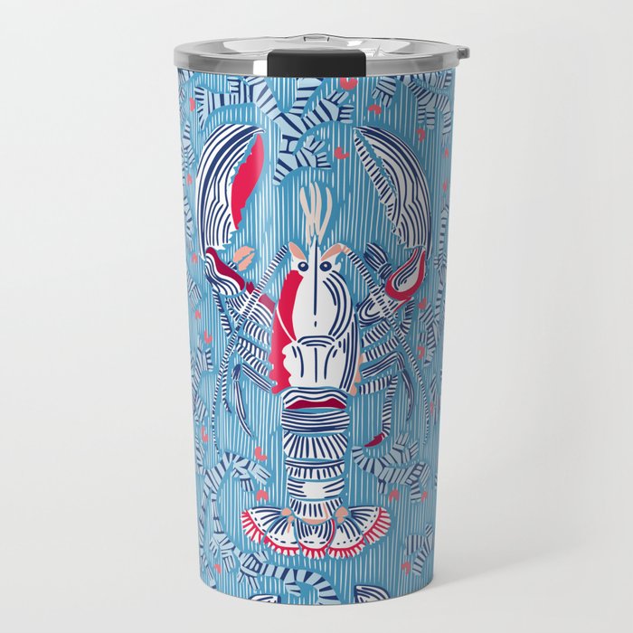 Lobster and crab coastal nostalgia summer blue Travel Mug Gallery Image 1
