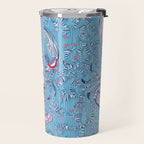Lobster and crab coastal nostalgia summer blue Travel Mug Gallery Image 2